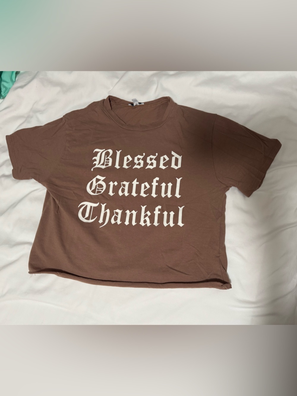 Fashion Nova Brown Graphic Tee with White Old English Writing